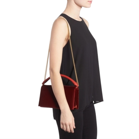 DVF Soiree Red Velvet Leather Top Handle Crossbody Shoulder Bag, NWOT - Picture 3 of 13